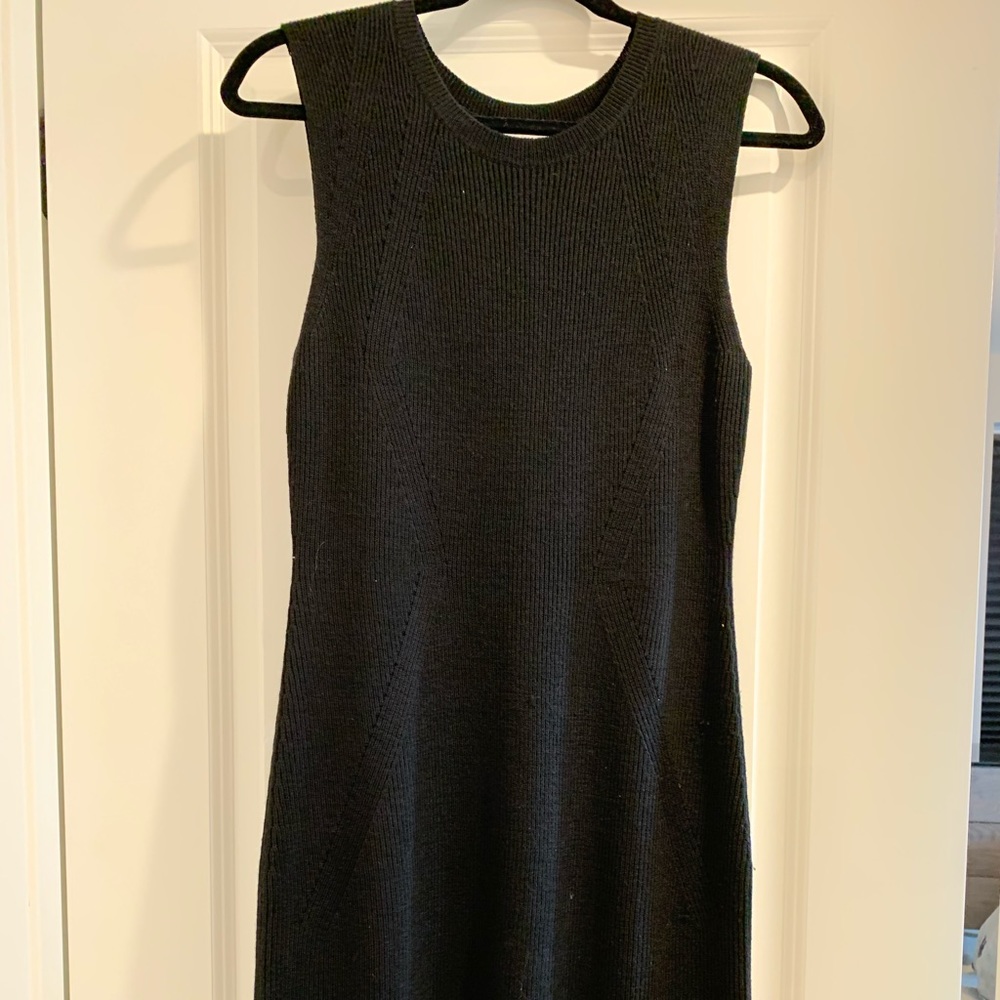 Vince Black Ribbed Wool Sleeveless Dress